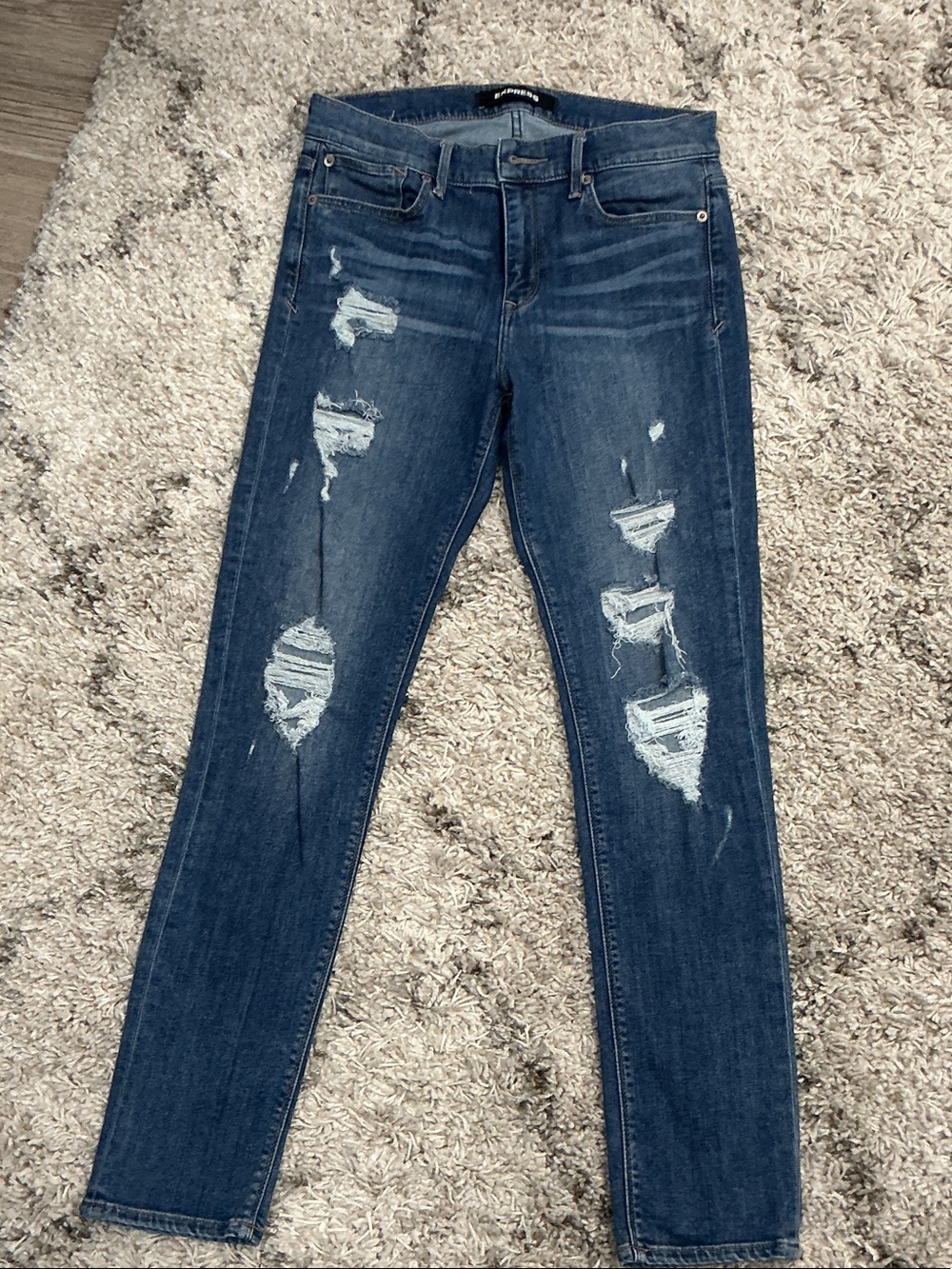 Express Distressed Dark Blue Women's Skinny Jeans